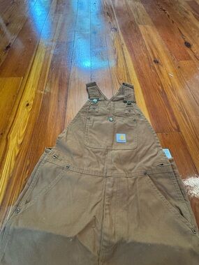 Carhartt Brown Duck Canvas Bib Overalls with Logo Patch